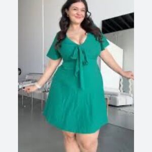 TACERA Green Button-Down Midi Dress